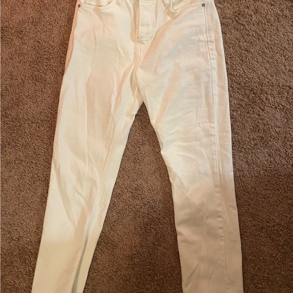 white mid rise pants